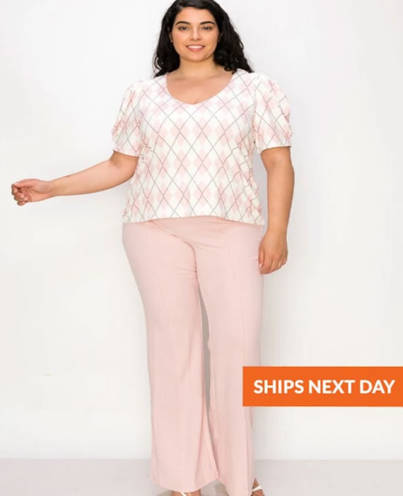 High Waist Fit Flare Plus Pants Flare Pants Plus Size Pants Plus