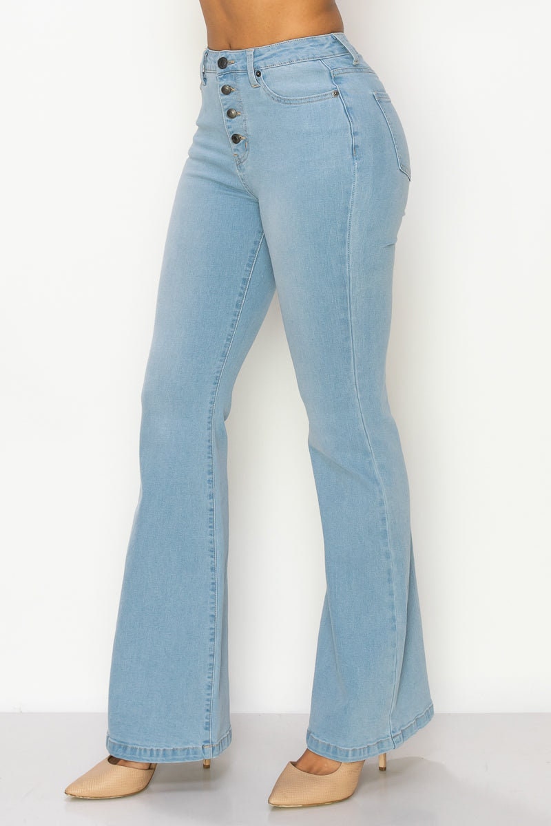 Bell Bottom Button-down Denim Jeans Stretch Flare Jeans Flare