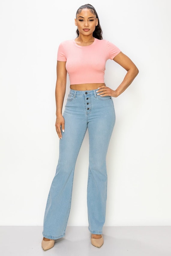 Bell Bottom Button-down Denim Jeans Stretch Flare Jeans Flare