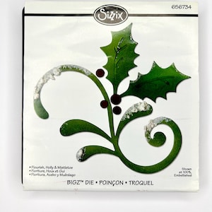 SIZZIX Bigz die Flourish, Holly and Mistletoe, gently used.