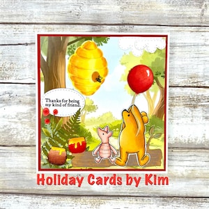 Thank you card handmade, friend card, Winnie the Pooh card, all occasion card.