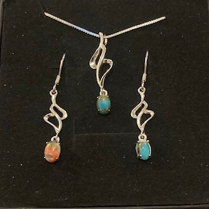 Spiny Oyster Copper Turquoise Necklace and Earrings