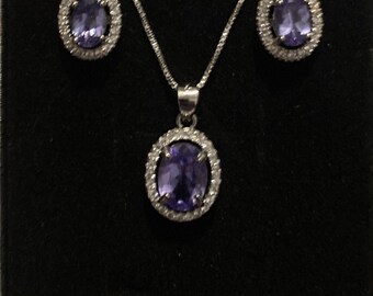 Tanzanite Stud Earrings and Matching Necklace
