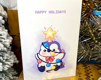 Happy Holidays Card - Penguin (English and French)