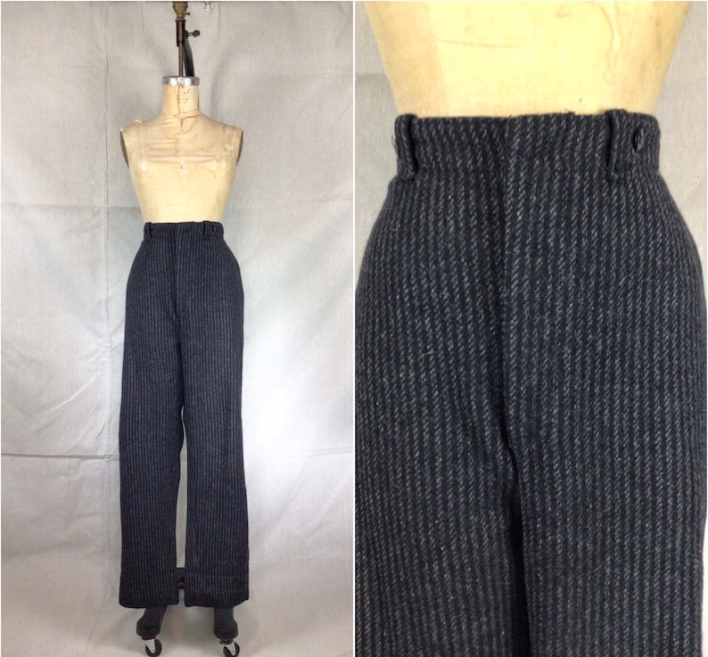 Vintage 40s Pants | Vintage pinstripe wool flannel trousers