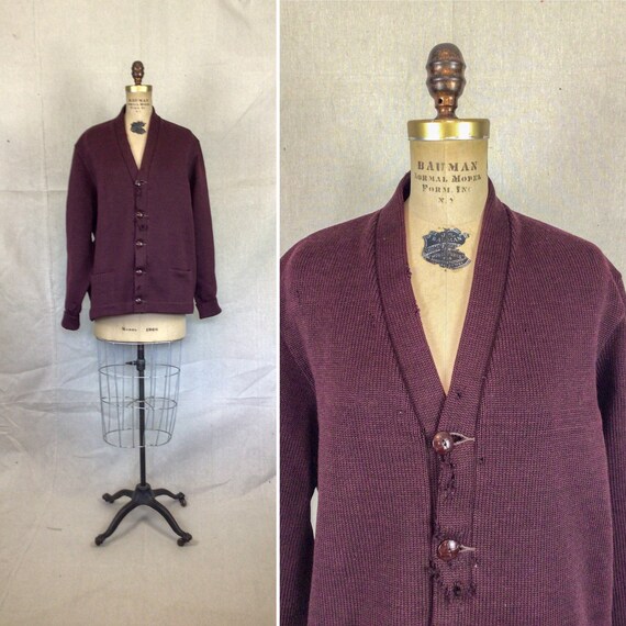 Vintage 50s Sweater | Vintage burgundy wool varsi… - image 1