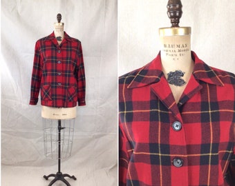 Vintage 40s Jacket | Vintage red plaid wool 49er jacket | 1940s Vagabond by Chippewa shirt jacket