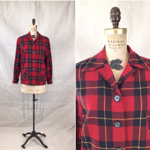 vintage 40s Veste | Veste vintage en laine à carreaux rouge 49er | Veste chemise Vagabond by Chippewa des années 1940
