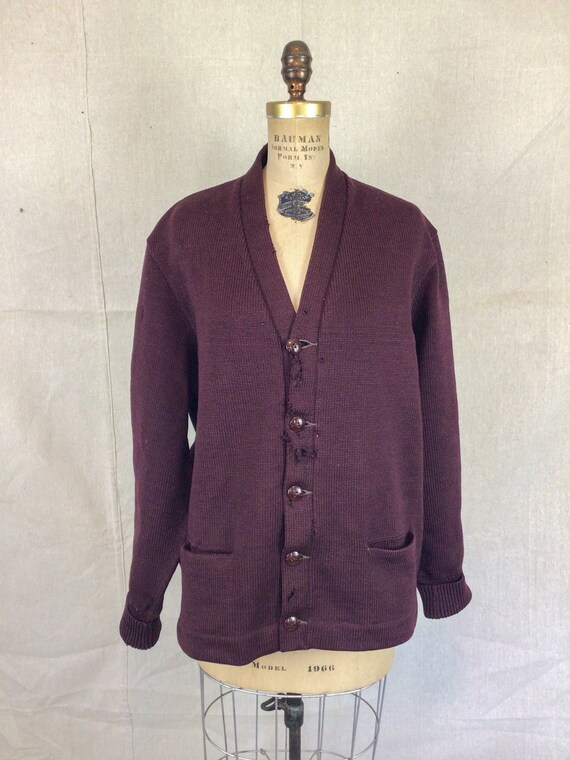 Vintage 50s Sweater | Vintage burgundy wool varsi… - image 5