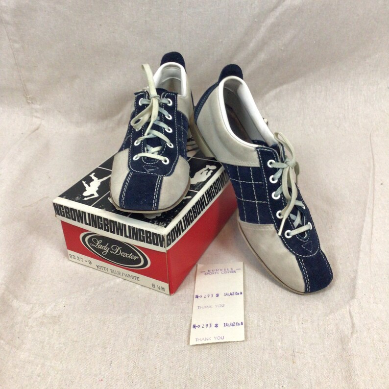 Vintage 60s Shoes | Vintage Blue white suede sneakers shoes | 1960s Lady Dexter bowling shoes