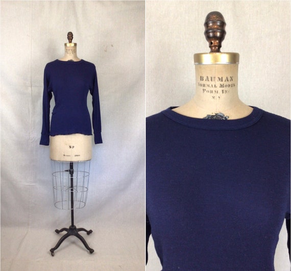 Vintage 60s Tee | Vintage navy blue knit top | 19… - image 1