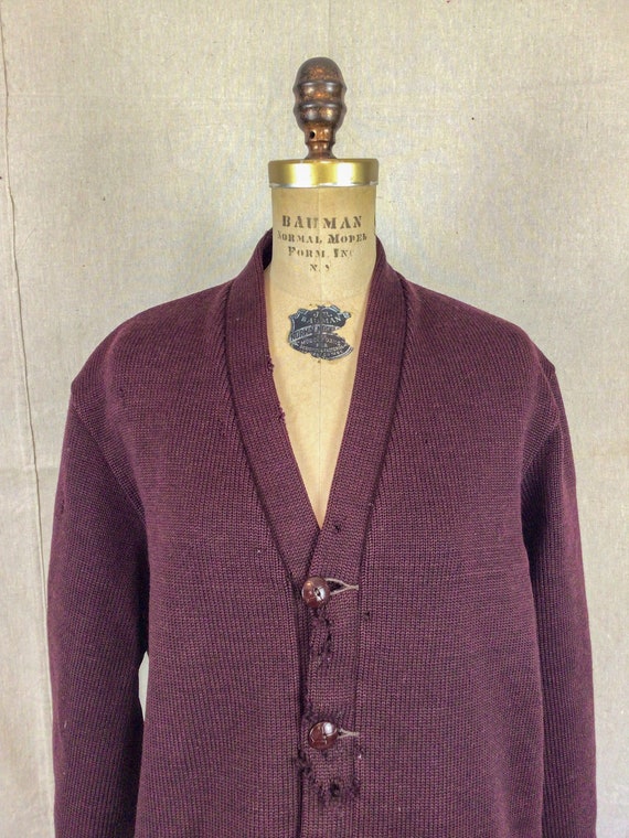 Vintage 50s Sweater | Vintage burgundy wool varsi… - image 2