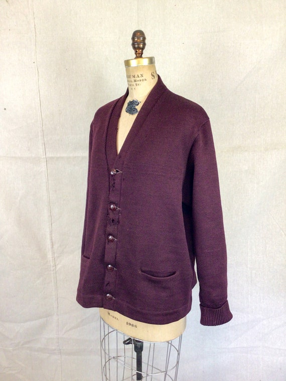 Vintage 50s Sweater | Vintage burgundy wool varsi… - image 7