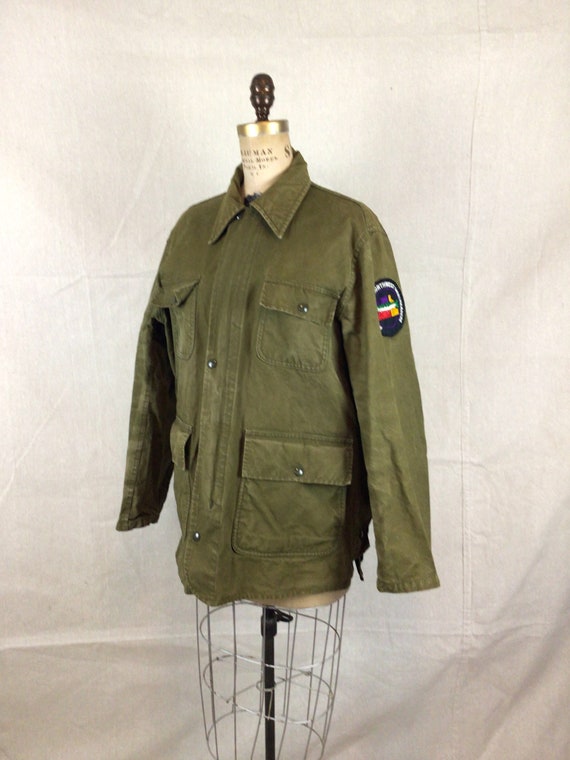 Vintage 60s Jacket| Vintage army green cotton can… - image 3