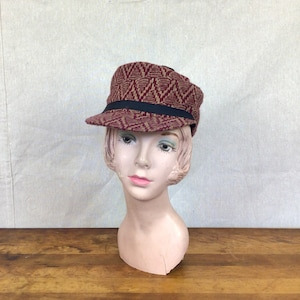 Vintage 60s hat | Vintage knit railroad hat | 1960s wool knit newsboy cap