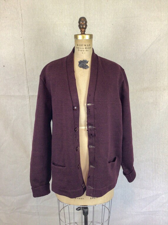 Vintage 50s Sweater | Vintage burgundy wool varsi… - image 4