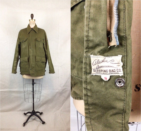 Vintage 60s Jacket| Vintage army green cotton can… - image 1