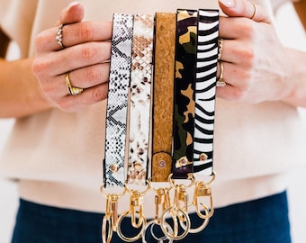 Hazel Vegan Leather Keychain Bracelet: Gold Hardware Wristlet