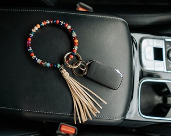 Zoey Beaded Keychain Bracelet | Keychain Wristlet | Boho Keychain with Tassel | Car Accessories | Gifts for Women | Mother's Day Gift