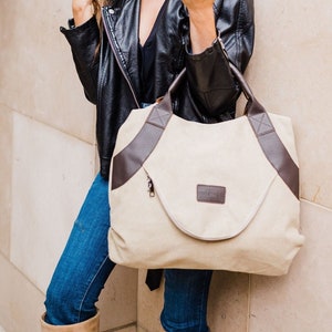 Kinsley Canvas Tote Bag: Vegan Leather Work Bag
