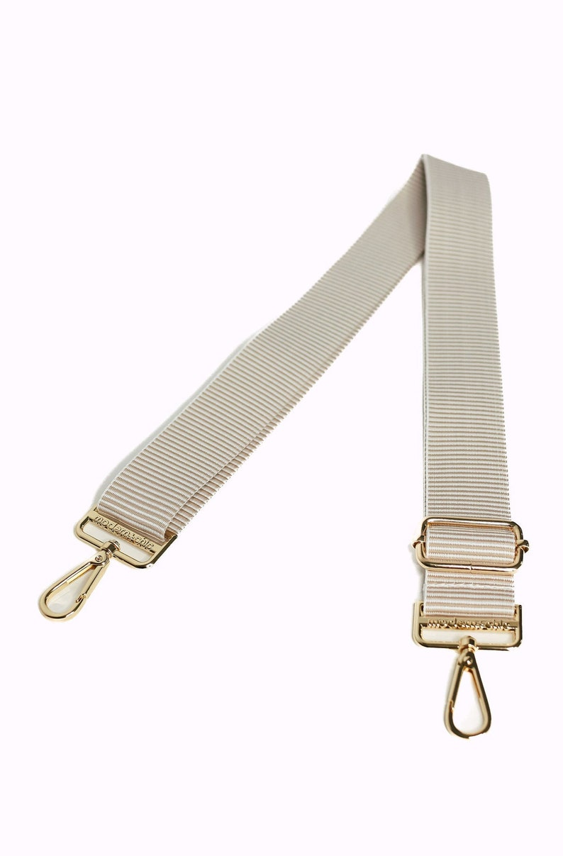 A khaki and white striped strap.