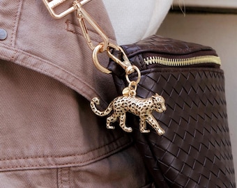 Gold Cheetah Bag Charm, Lightweight Purse Accessory