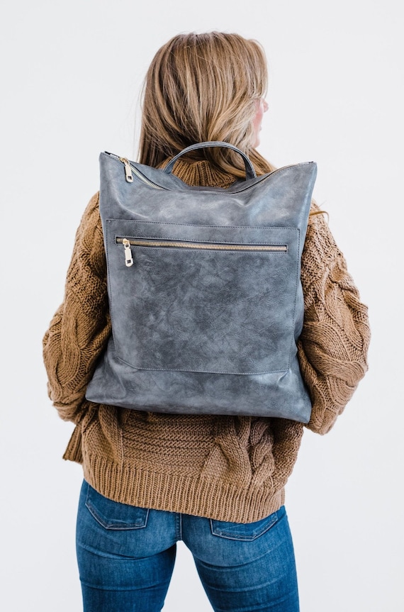 Reese Vegan Leather Backpack With Gold Hardware: Large  display picture 3