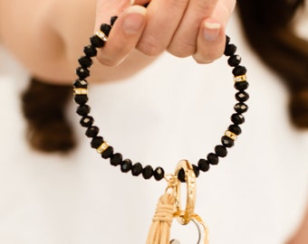Zoey Beaded Keychain Bracelet: Boho Wristlet with Tassel