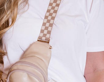 Lizzie Adjustable Checkered Bag Strap: Patterned Crossbody Strap