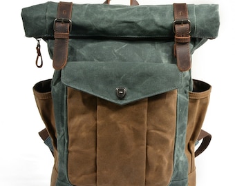 Kars Waxed Canvas Vintage Leather Backpack/Waterproof Backpack