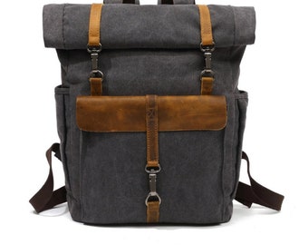 Clayton Premium Canvas Backpack/Canvas Vintage Leather Backpack