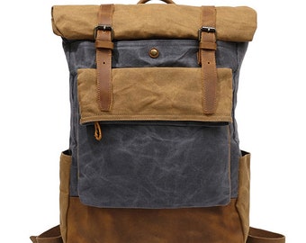 Sheldon gewaxte canvas rugzak/gewaxte canvas vintage leren rugzak