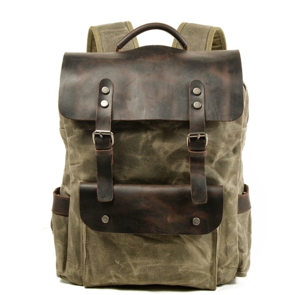 Carter Waxed Canvas Backpack/Waxed Canvas Vintage Leather Backpack