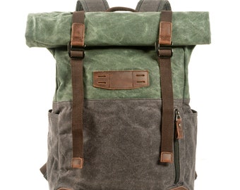 Voyager Waxed Canvas Backpack/Waxed Canvas Vintage Leather Backpack