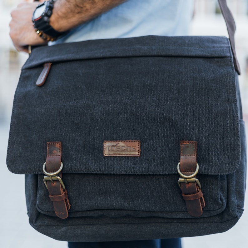 Tasche Canvas Messenger Bag/Crossbody Laptop Bag/Shoulder Bag Black