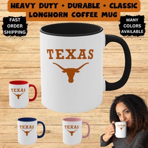 Trending Texas Longhorn Coffee Tea Mug Cup Glass Game Day Tailgate Hook em Horns Longhorn Coffee Mug Gift for Mom Dad Girl U Boy T