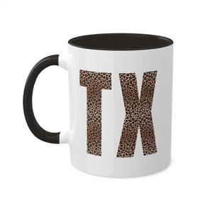 Trending State of Texas Logo Themed Mom Mama Mutter Mädchen Leoparden print Kaffeetasse 11 Unze
