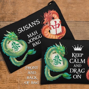 Bolsa para cartas y monedas de Mahjong: una elegante bolsa personalizada con cremallera y dragones para los amantes del Mahjong