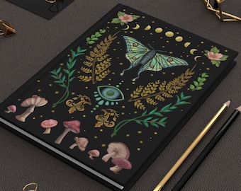 Mystical Luna Moth Journal, Hard Cover Lined  Notebook, Nature Inspired Cottagecore Design, Original Art by Teresa Powers
