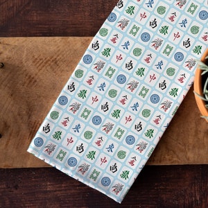 Mahjong Tea Towel, Beautiful White and Blue Mahjong Tile Pattern, Mahjong Décor, Mah Jongg Housewarming gift, Durable Kitchen Towel