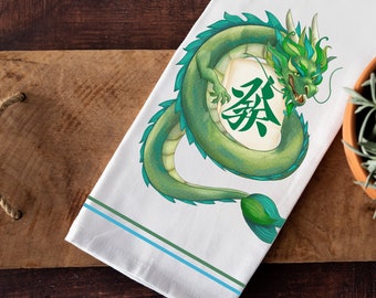 麻雀ティータオル、グリーンドラゴンタイルデザイン、エレガントな麻雀キッチン装飾