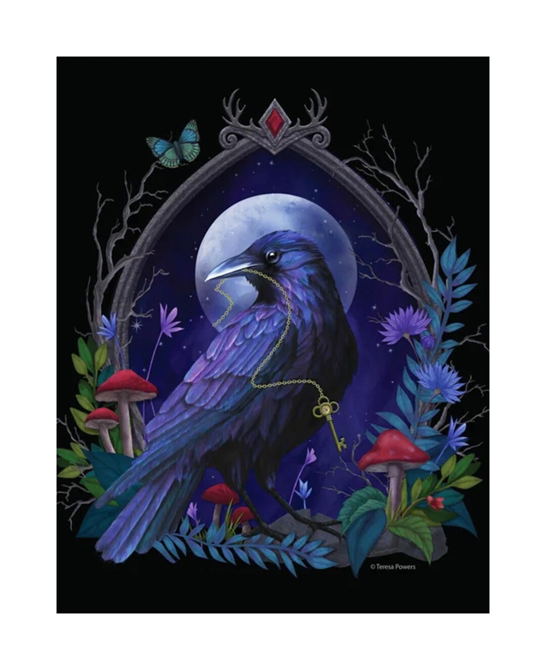 Mystical Raven and Moon Poster, Enchanted Goth Art Print, Cottagecore ...