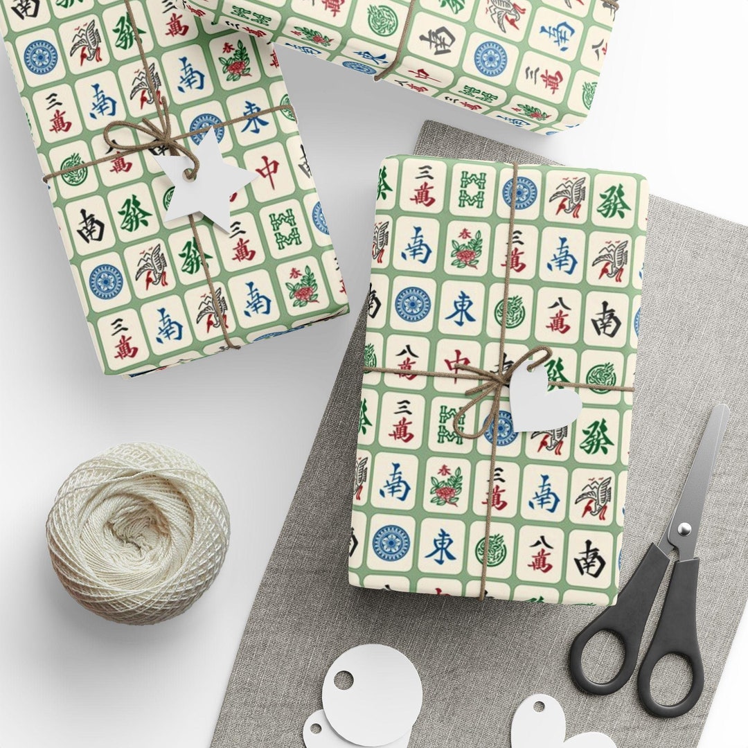 Mahjong Pattern Paper Elegant Mahjong Tile Pattern Gift Wrap, Vintage Inspired Wrapping Paper ...