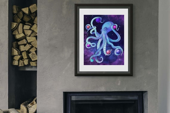 Galaxy Tentacles - Paint Pour Art - Unique and Vibrant Modern Home Decor  for enhancing the living room, bedroom, dorm room, office or interior.  Digitally manipulated acrylic painting. Art Board Print for