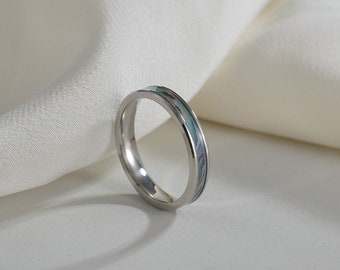 Genuine Abalone Shell Stainless Steel Wedding Ring 4mm