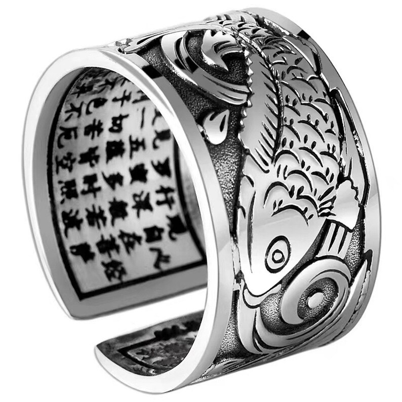 Koi Fish Ring Silver Mens Ring Fish Ring Adjustable Ring Etsy