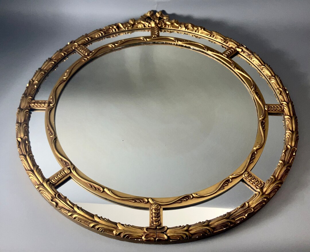 Large Round Gold Mirror 19th Century Authentic Antique Wooden Gold Gilt