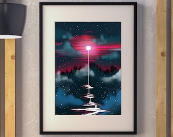 Art Print "Melting Moon"| Night Sky Illustration| Full Moon Wall Art| Full Moon Poster| Full Moon Art Print