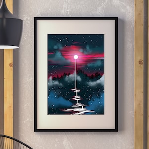 Kunstdruck "Melting Moon" | Nachthimmel Illustration| Vollmond Wandkunst| Vollmond Poster| Vollmond Kunstdruck