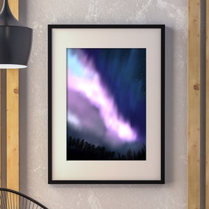 Art Print &quot;Aurora&quot;| Illustration Aurora| Northern Lights Wall Art|  Northern Lights Poster| Northern Lights Art Print